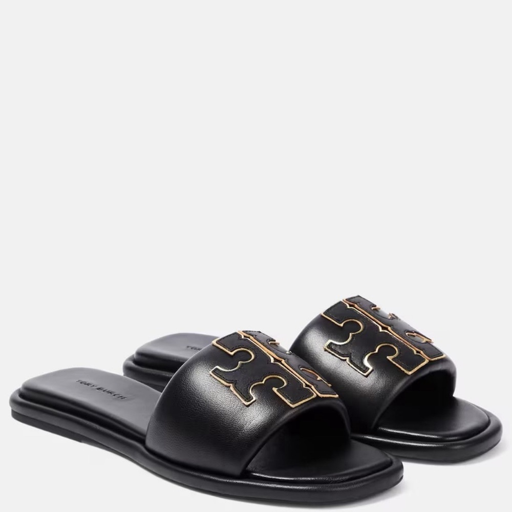 Tory Burch Black Sandals with Gold Accents